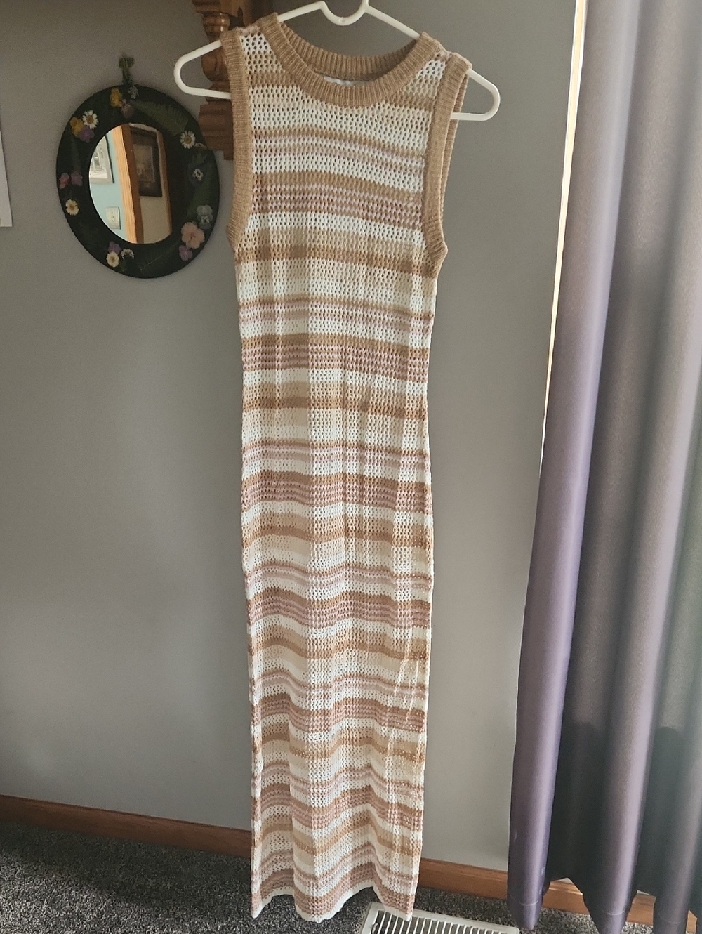 Gilli Sleeveless Knit Maxi Dress in Cream and Tan Stripes